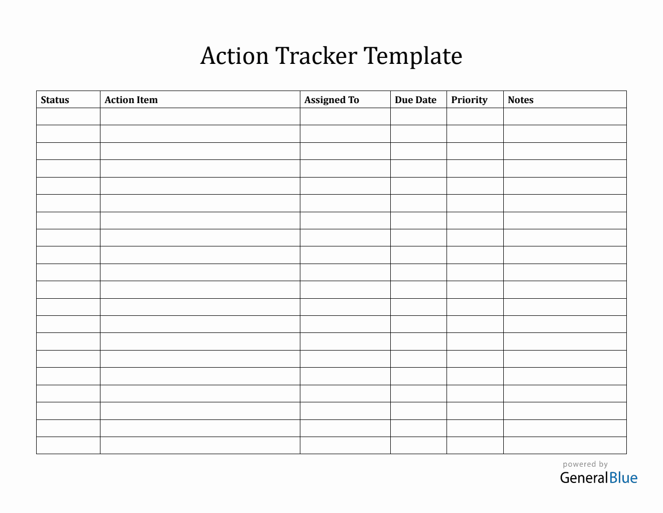Printable Action Item Tracker Template PDF