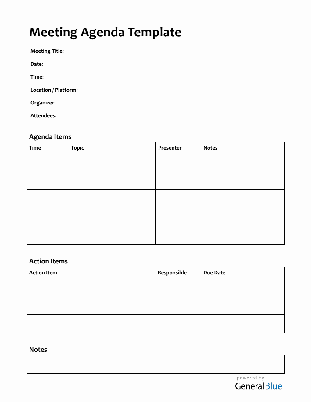 Printable Agenda Template in PDF