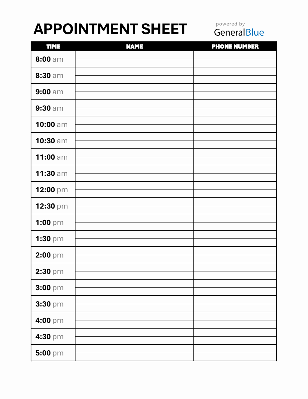 Downloadable Appointment Planner (30-Minute Interval) in Excel