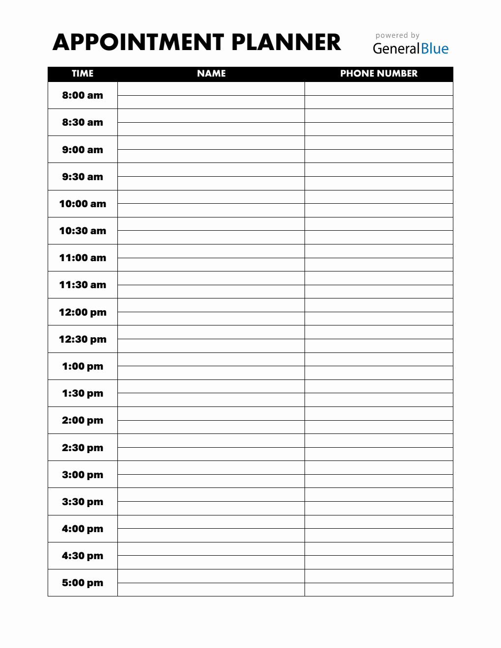 Free Classic Appointment Planner Template Word