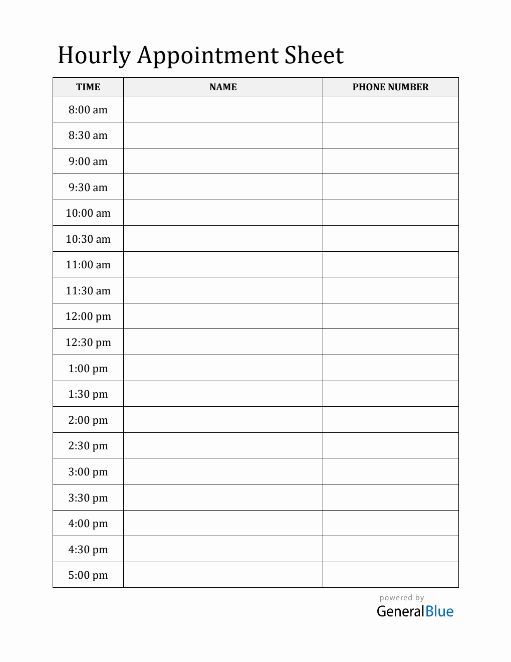 Free Printable Appointment Sheet PDF (30-Minute Interval Schedules)