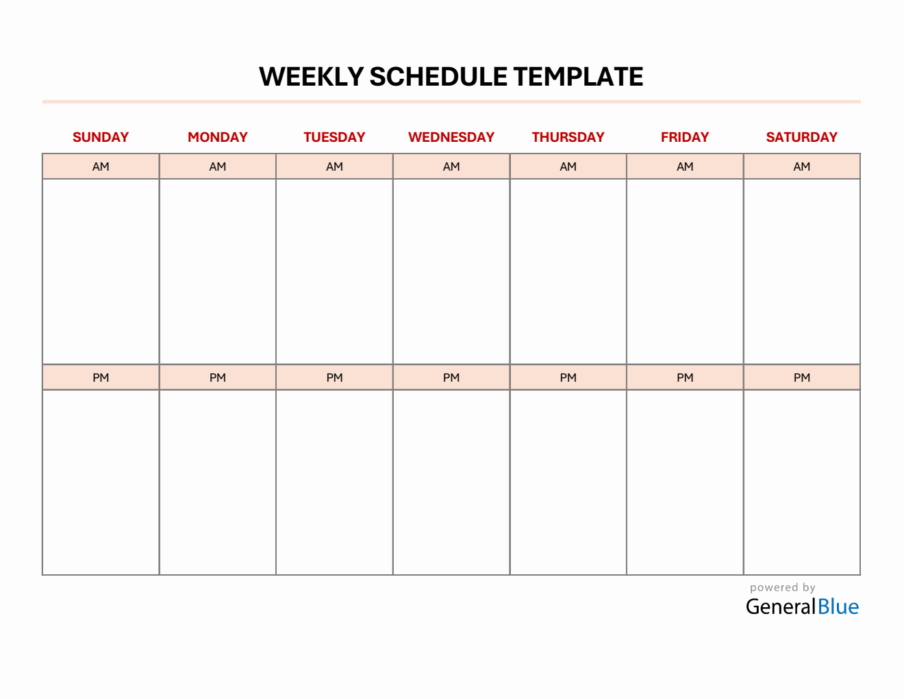 At-A-Glance Weekly Calendar  in Excel (AM-PM Layout)