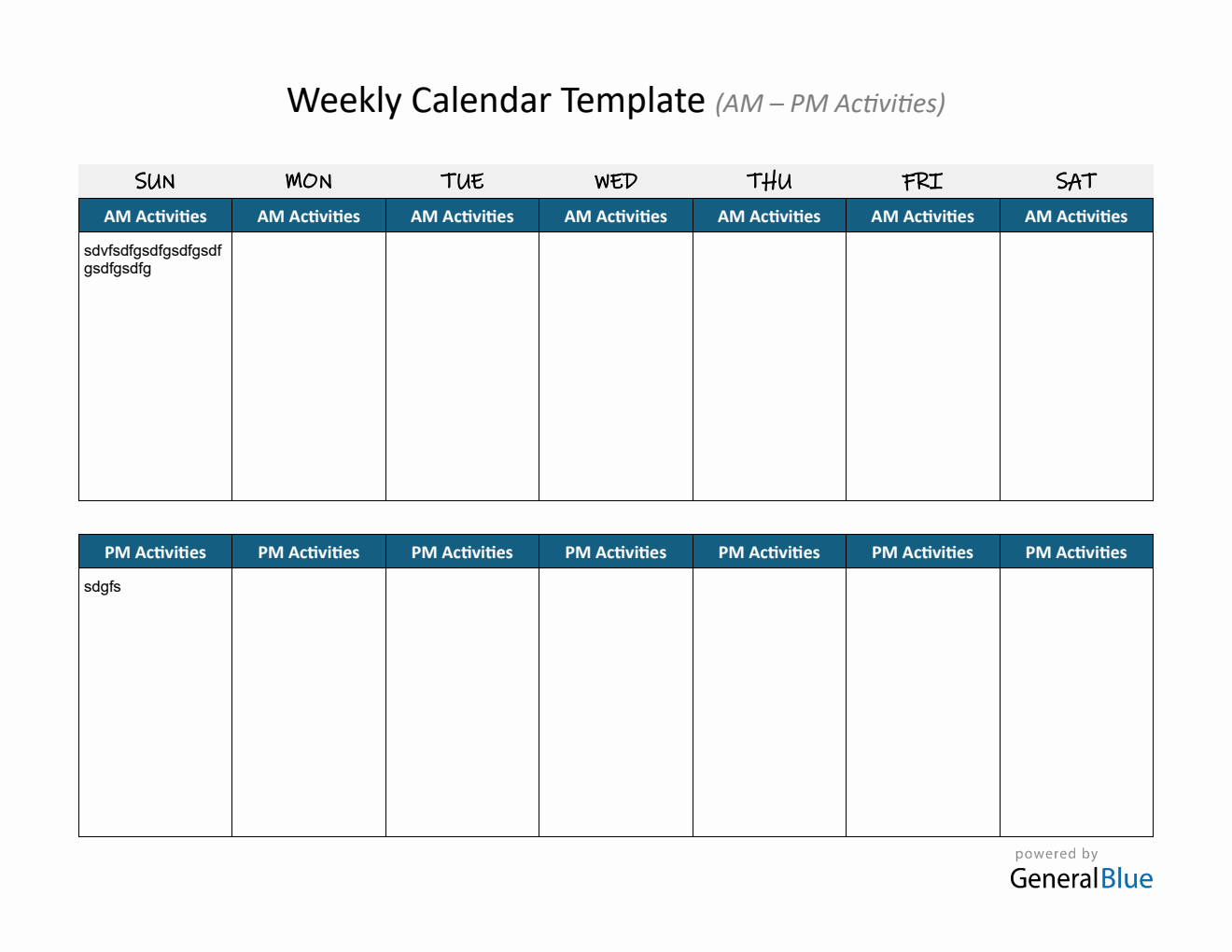 At-A-Glance Weekly Calendar Downloadable in PDF (AM-PM Layout)