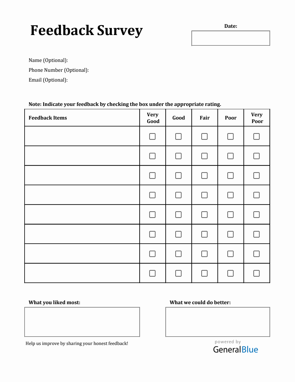 Customer Feedback Form in Excel - Free Printable Spreadsheet