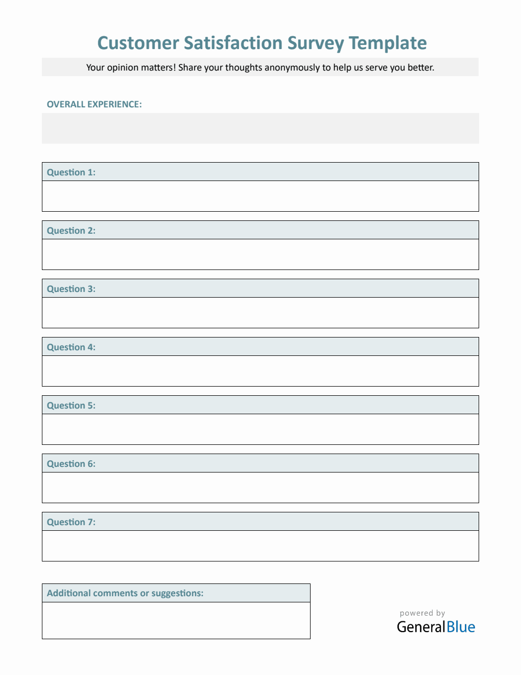 Customer Satisfaction Survey Form - Fillable PDF