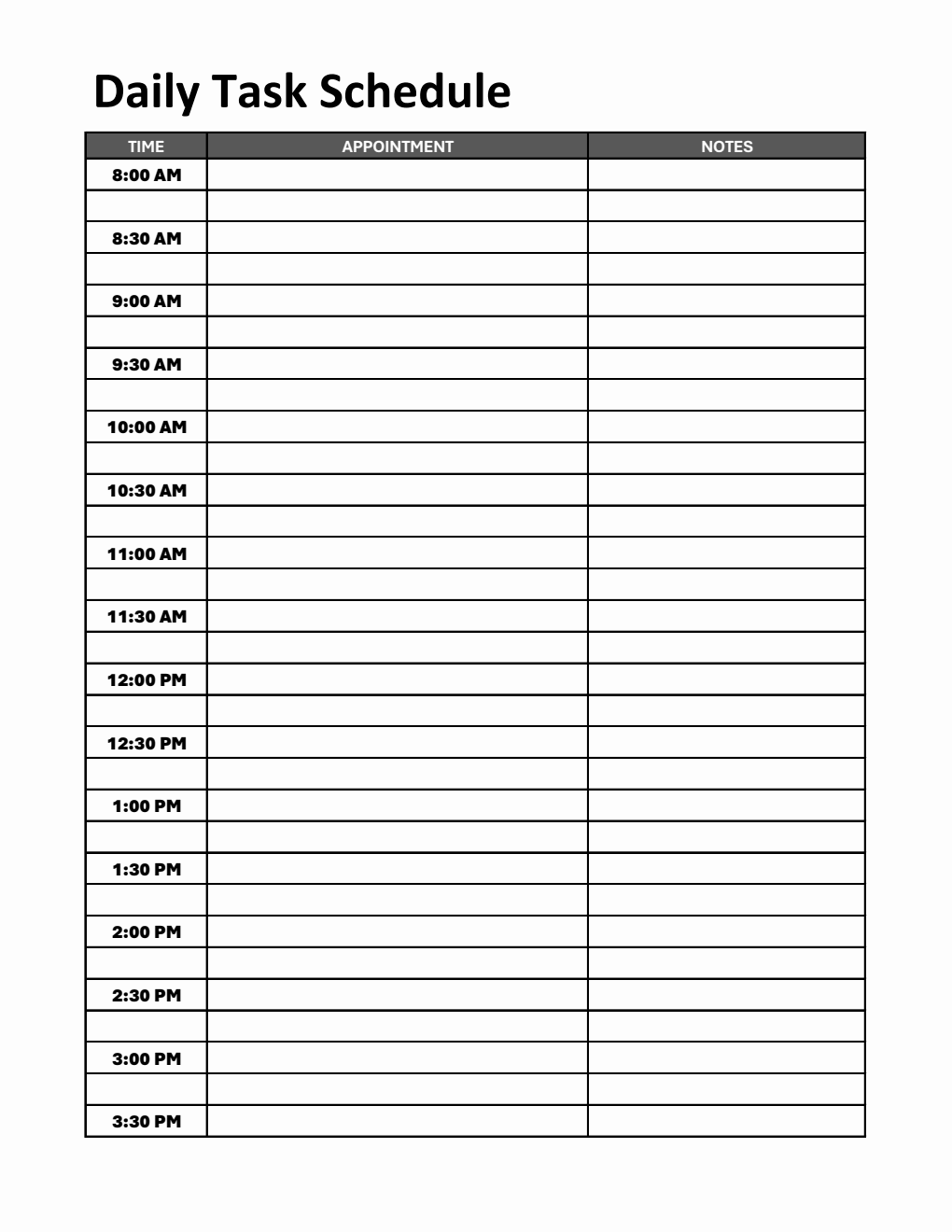 Daily Schedule Template Excel (Customizable)