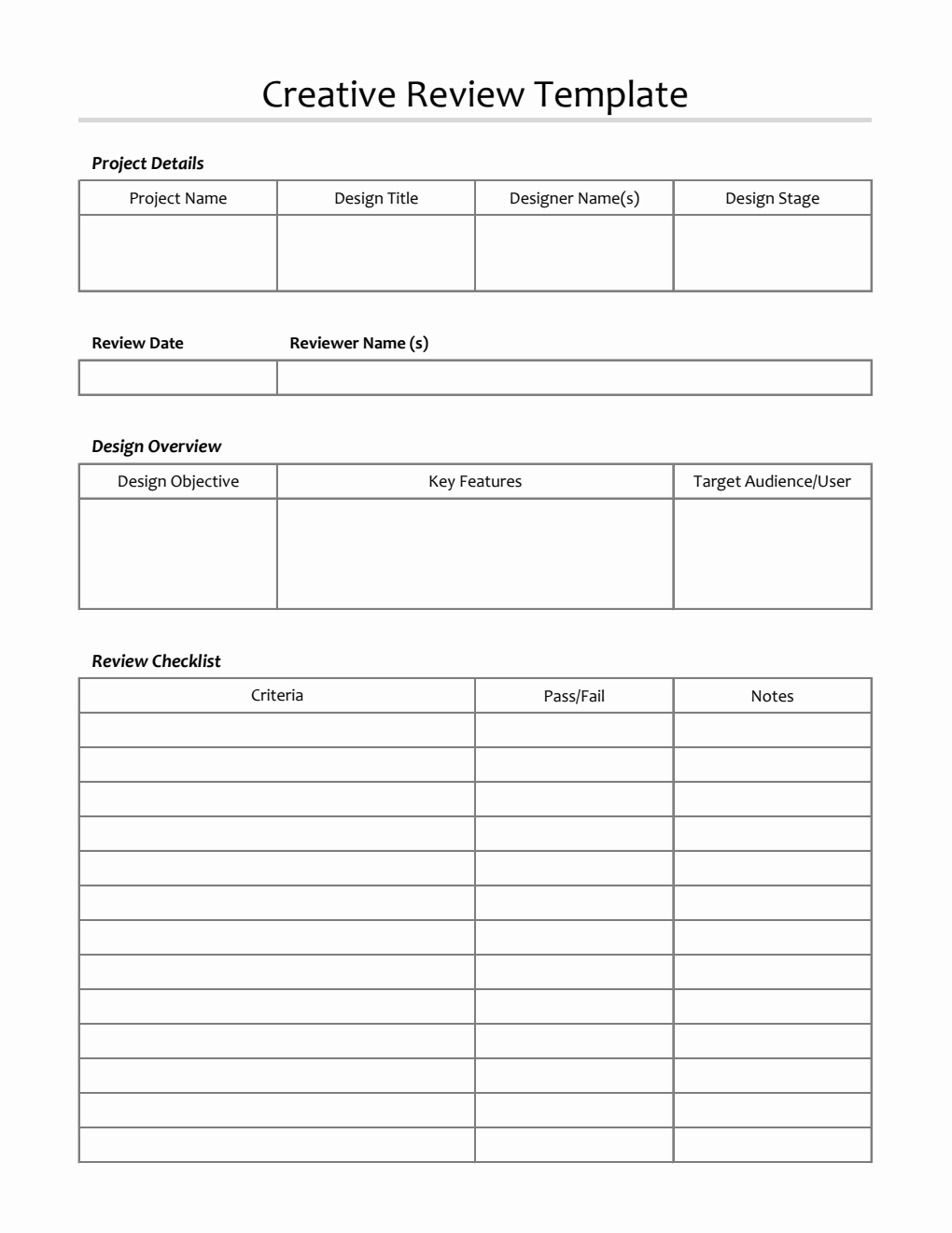 Basic Design Review Template - Free Excel Download