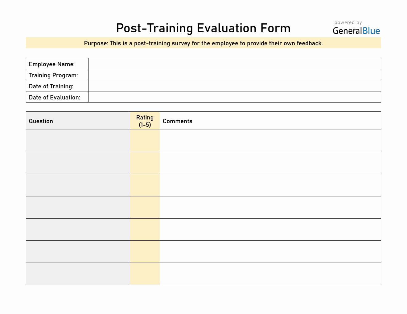 Free Employee Post-Training Evaluation Form  in PDF
