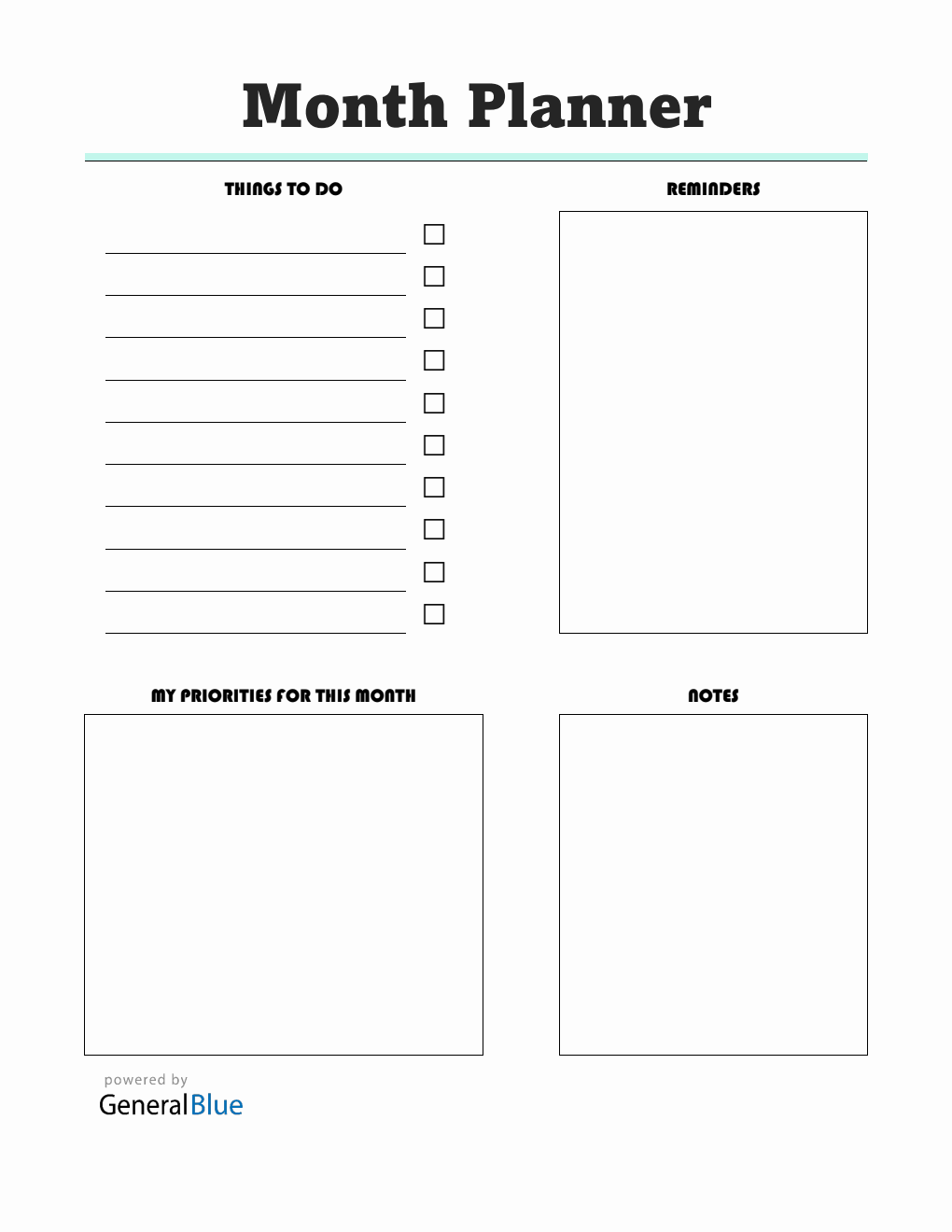 Printable Monthly Planner in PDF (Structured)