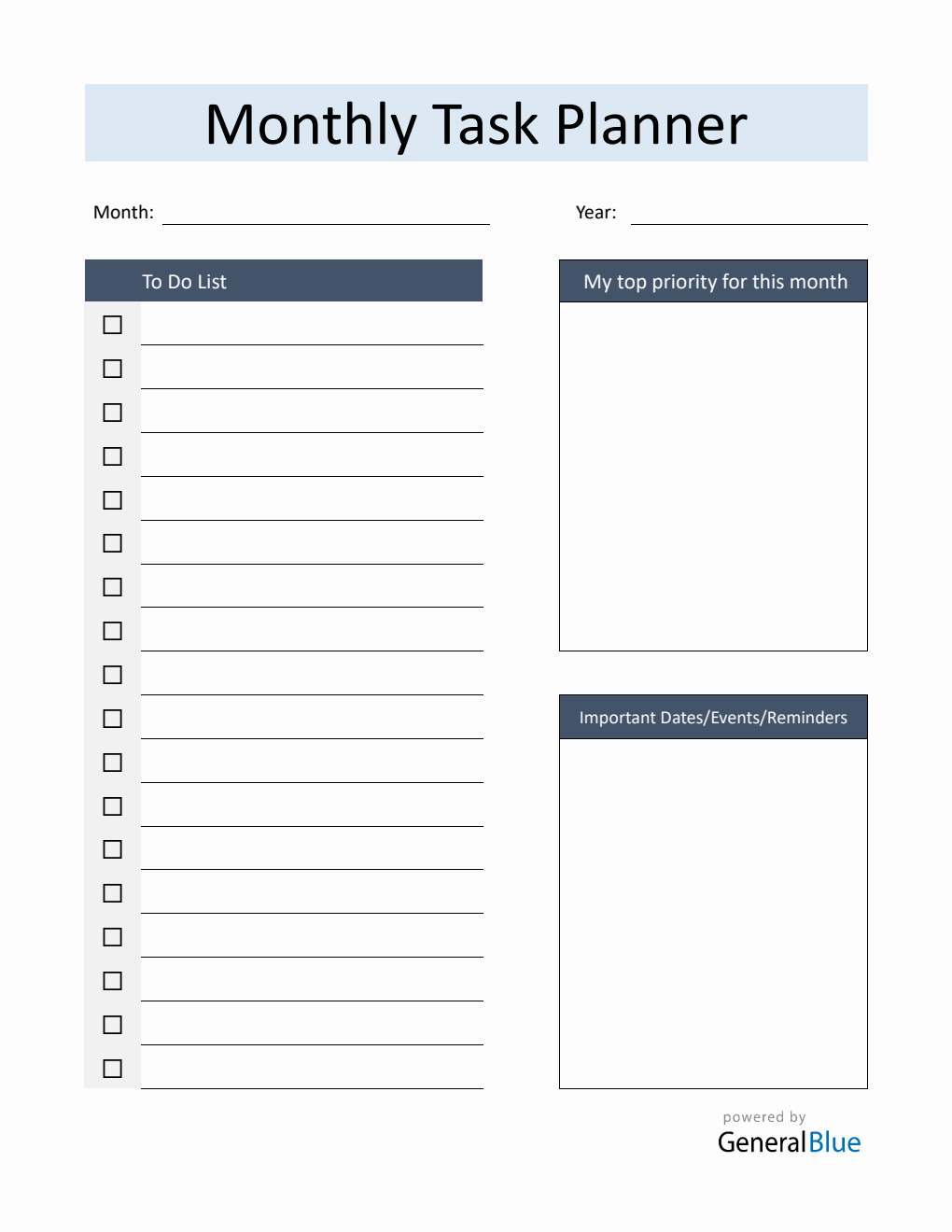 Free Customizable Monthly Planner with To-Do List (Word)