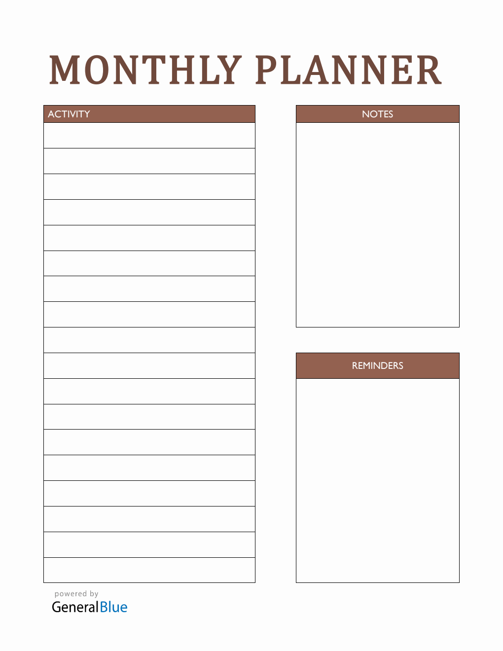 Fillable Monthly Planner in PDF