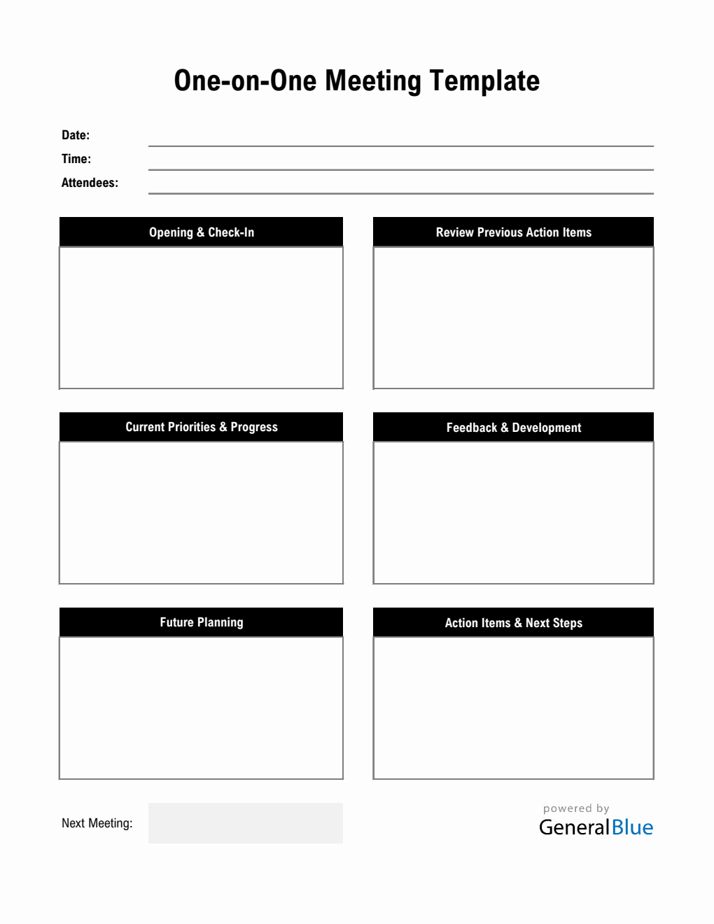 One-on-One Meeting Template Excel (Black)
