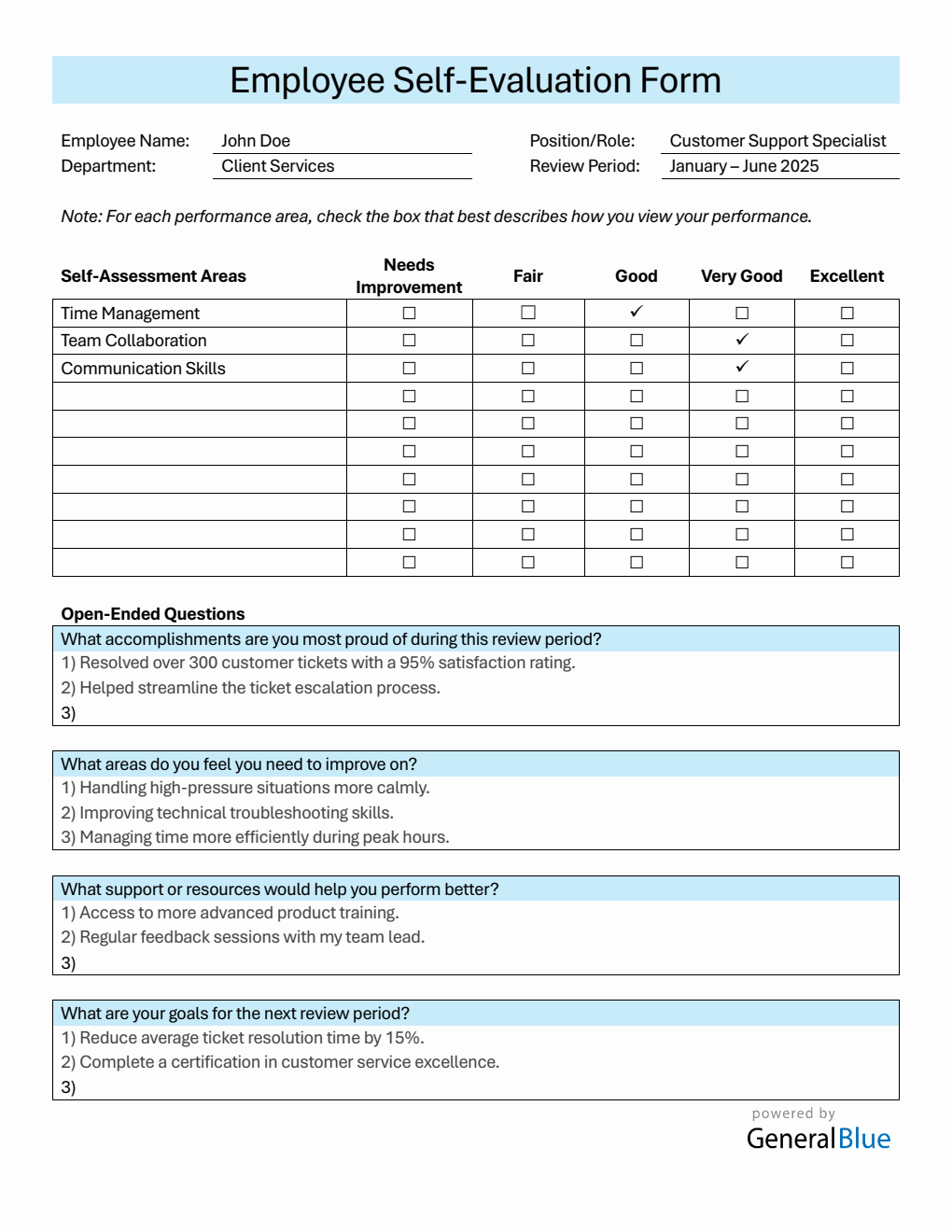 Customizable Employee Self Evaluation Performance Review Template (Word)