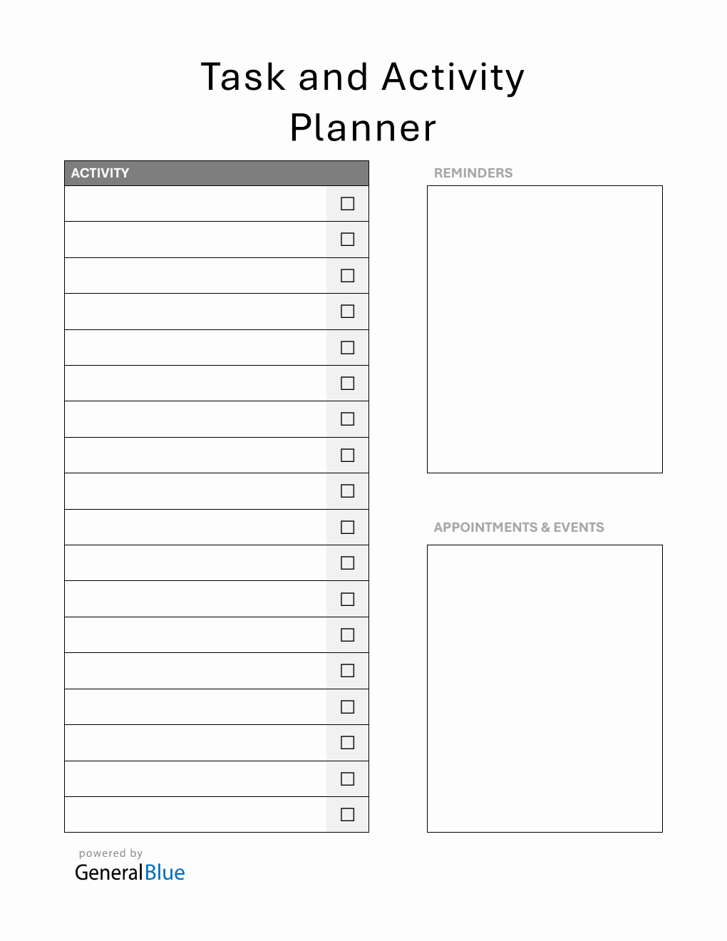 Activity Tracker with Checklist (Printable in Word)