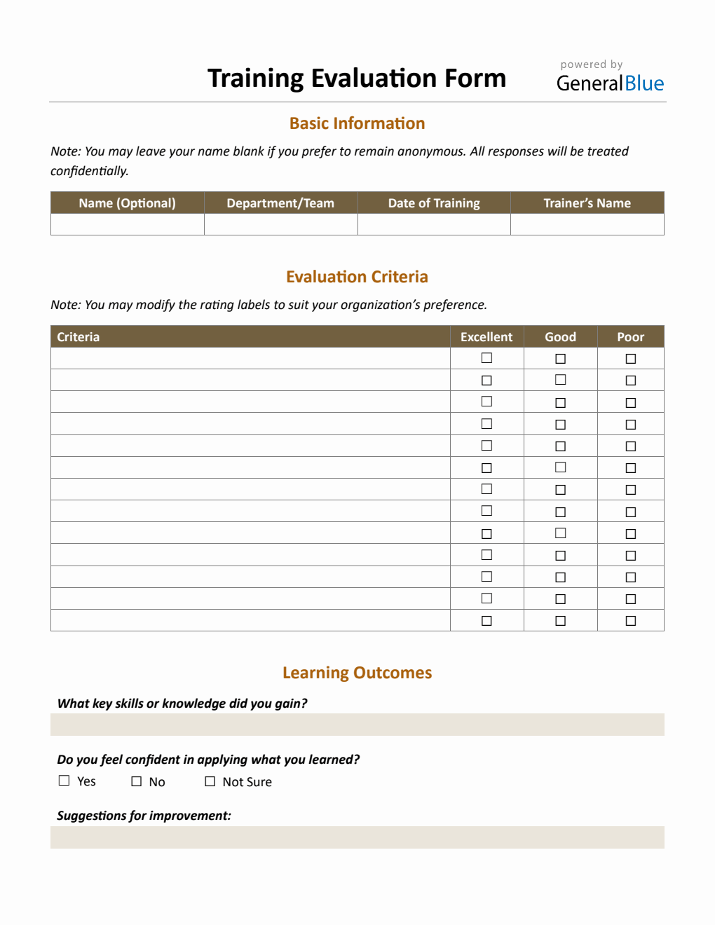 Customizable Training Evaluation Form – Free Download in Word