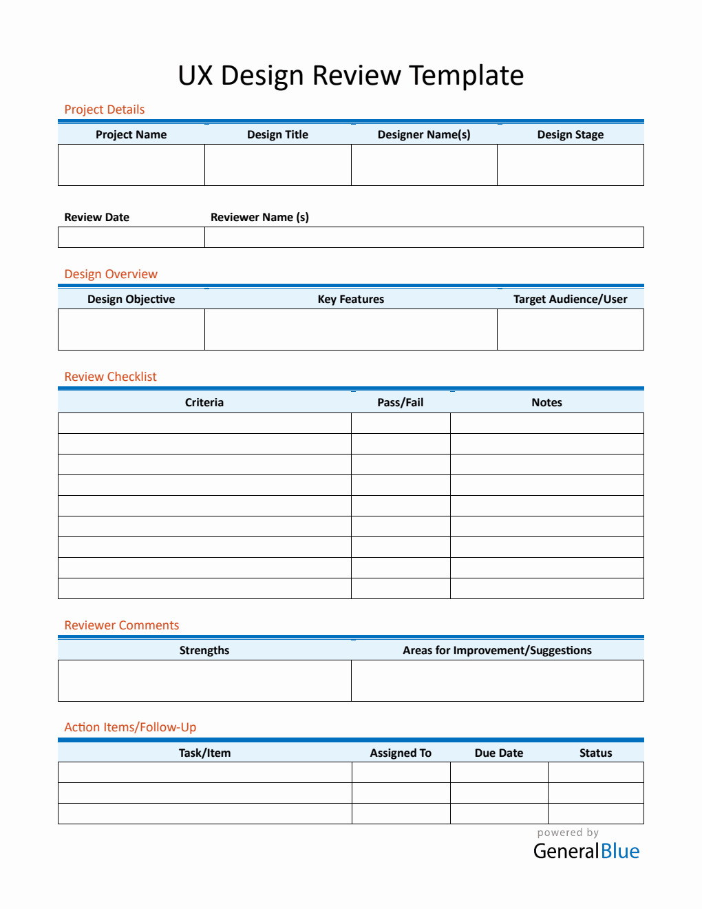 Downloadable UX Design Review Template (Word Format)