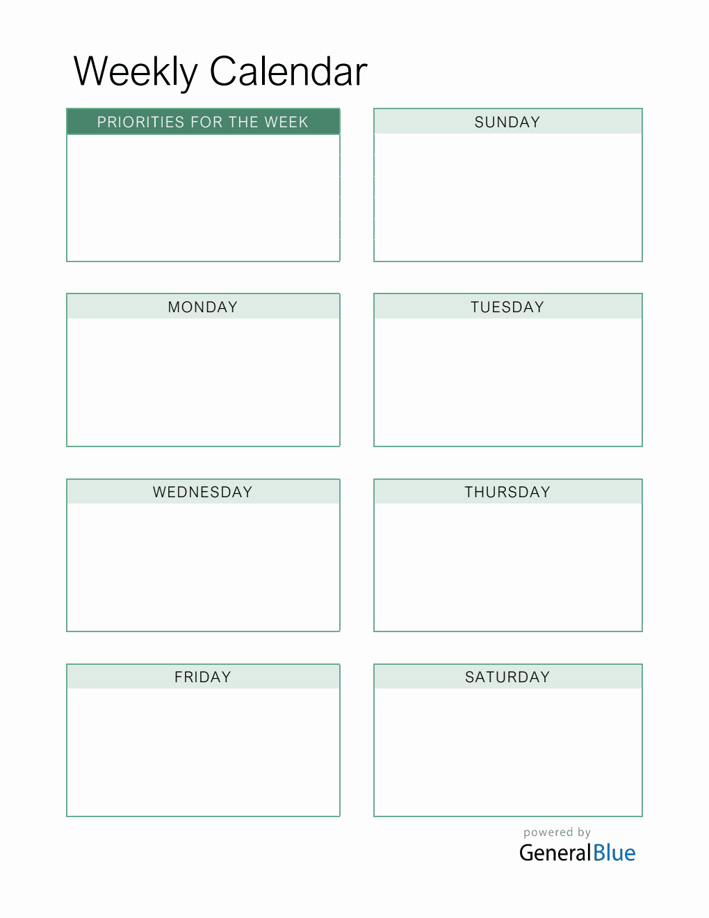 Free Weekly Calendar Downloadable in PDF