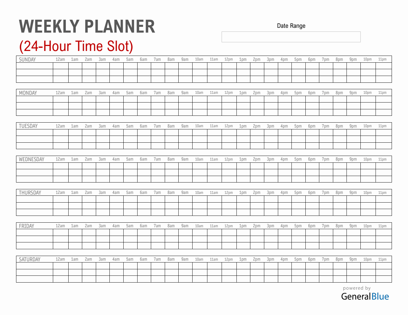 Weekly Schedule Fillable PDF
