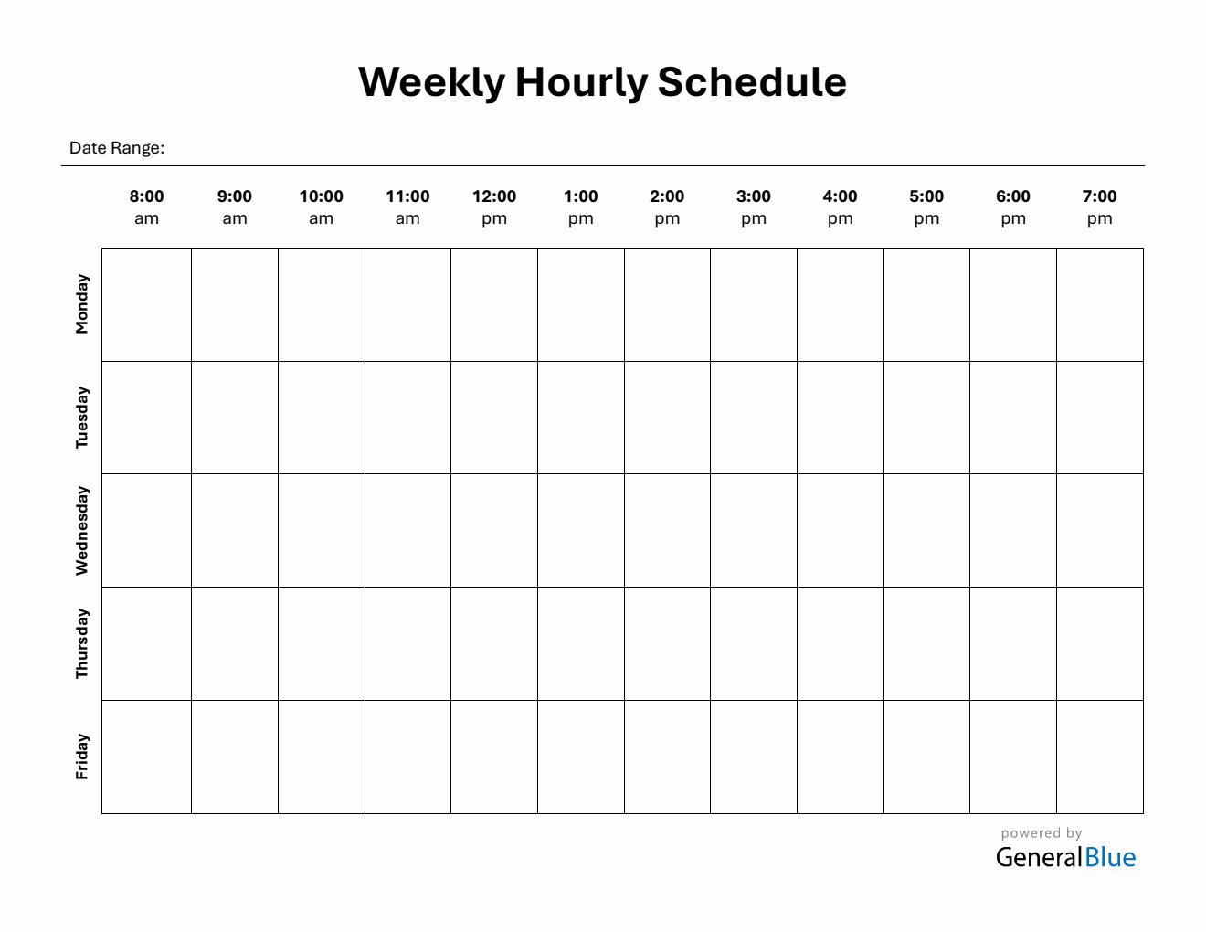 Monday-Friday Weekly Planner in Microsoft Word (8Am To 7Pm Schedule)