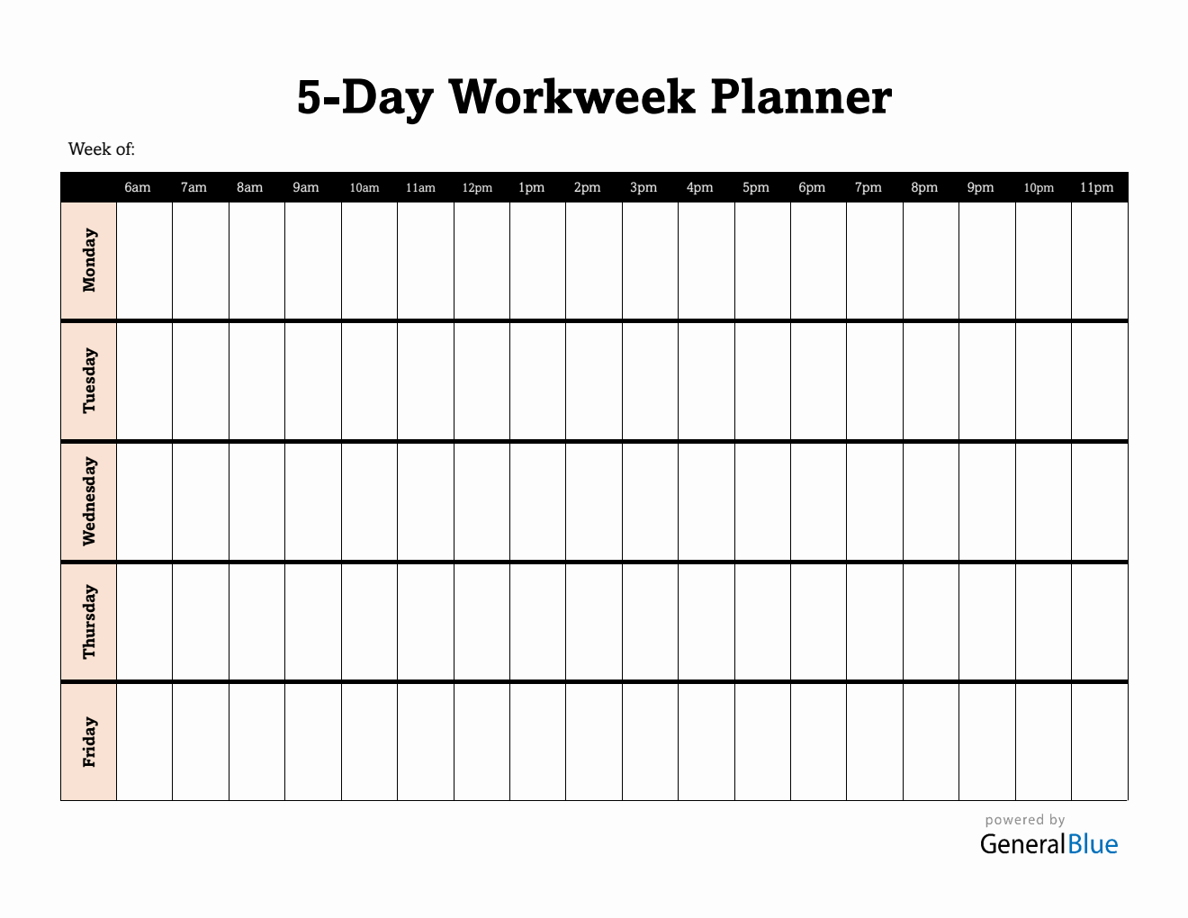 Monday-Friday Weekly Planner in Microsoft Word (6 To 11 Schedule)