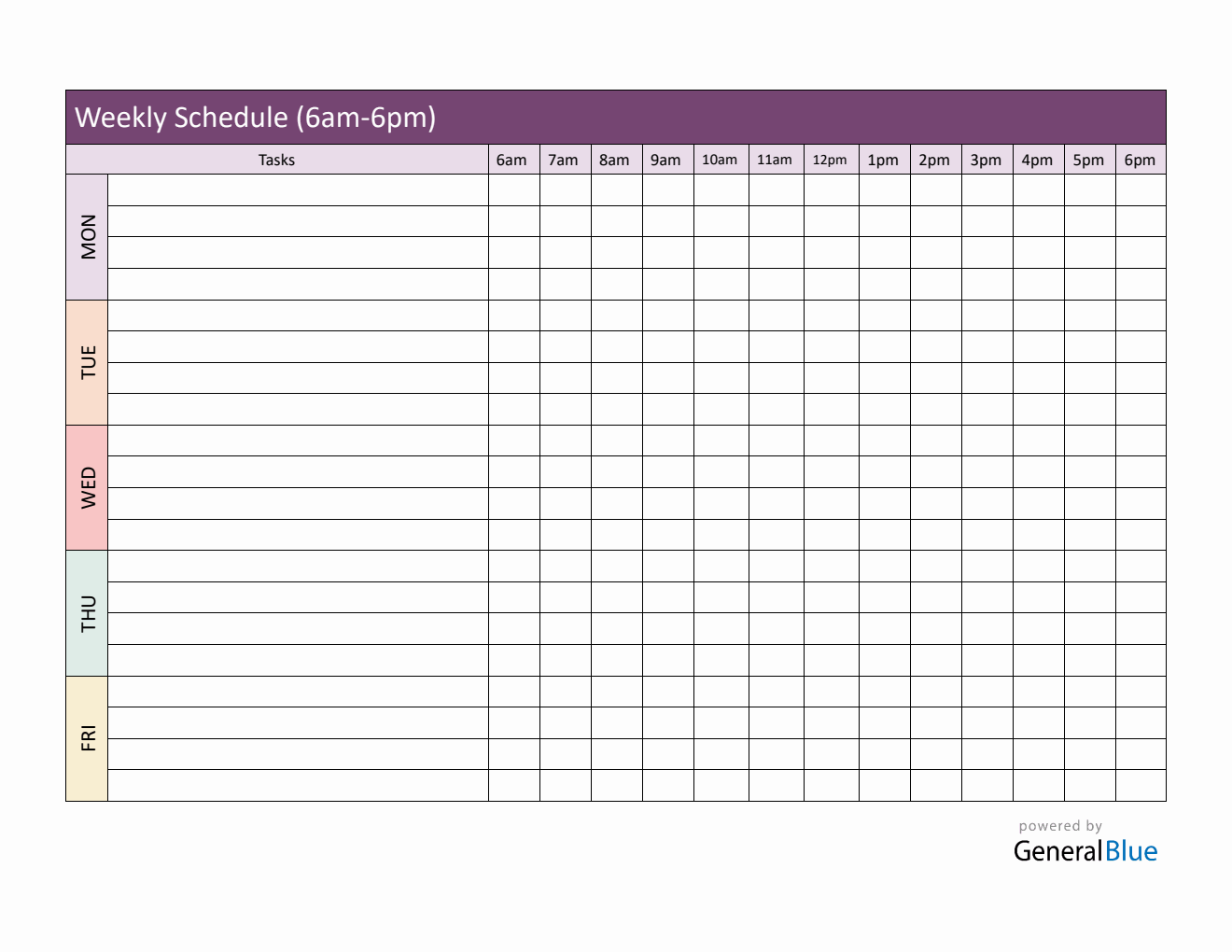 Weekly Hourly Planner in Microsoft Word (with 6Am To 6Pm Time Slots)