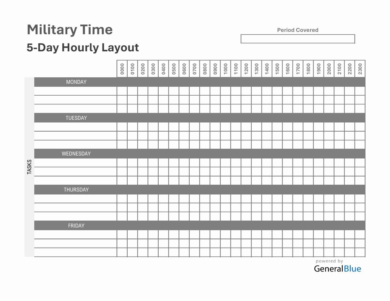 Printable Military Time 5-Day Schedule Template in PDF